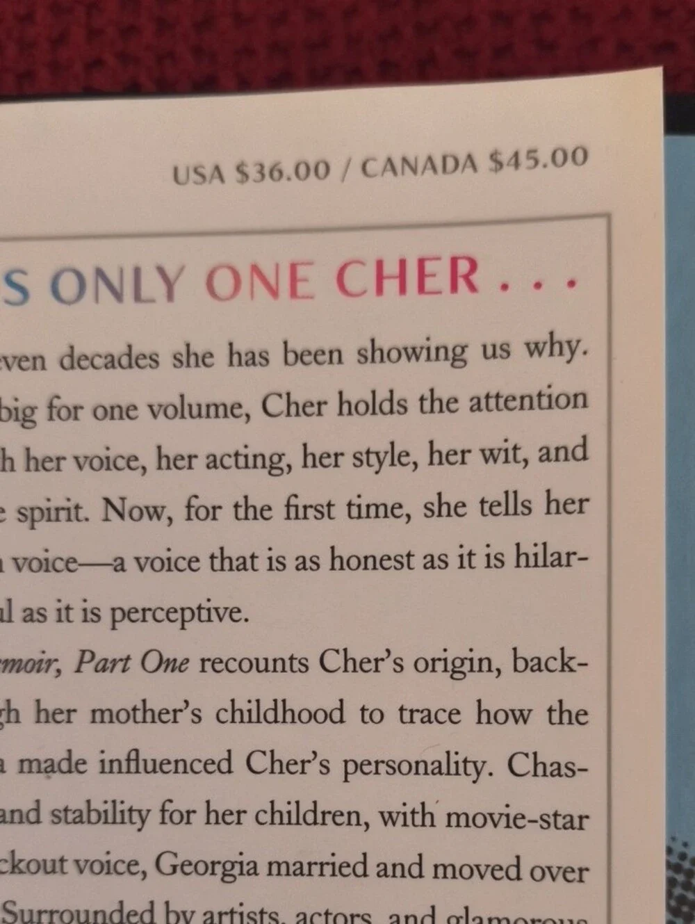 Cher The Memoir Part One Hardcover NWT